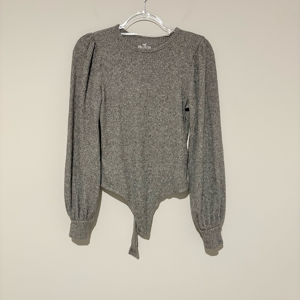 Hollister ribbed balloon long sleeve bodysuit grey size medium